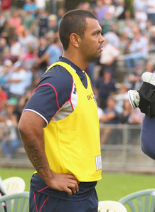No more friendly; Kurtley Beale standing with Cooper Vuna. Photo: Planet Rugby